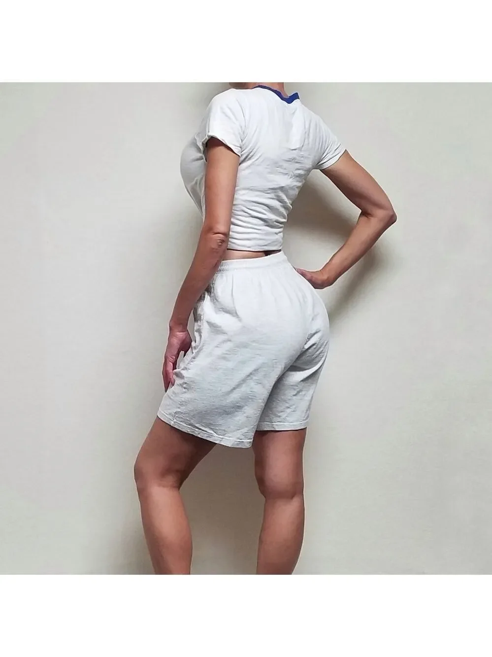 𝅺RARE Vintage Eagle USA Heather Gray Tie Waist Pull-On High Rise Relaxed Shorts